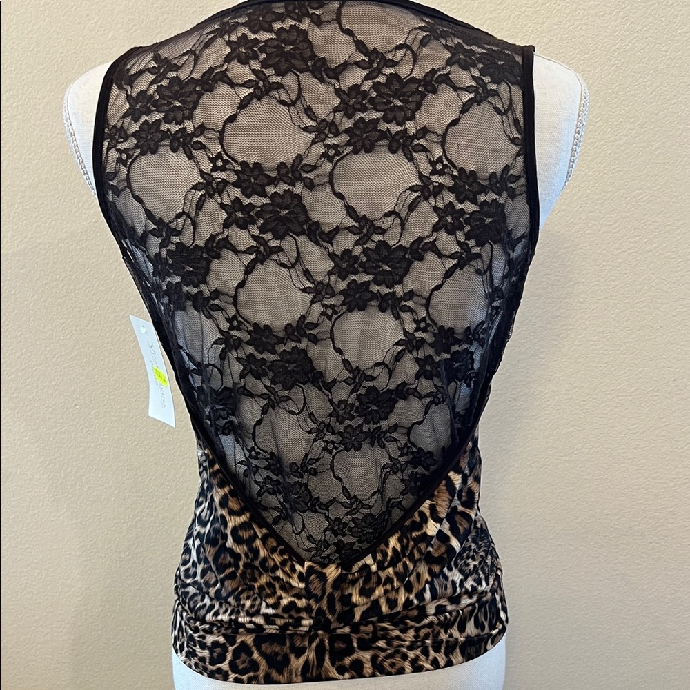NWT S Sleeveless Leopard Print V-Neck Tank Top - Brown/Black - Picture 4 of 8